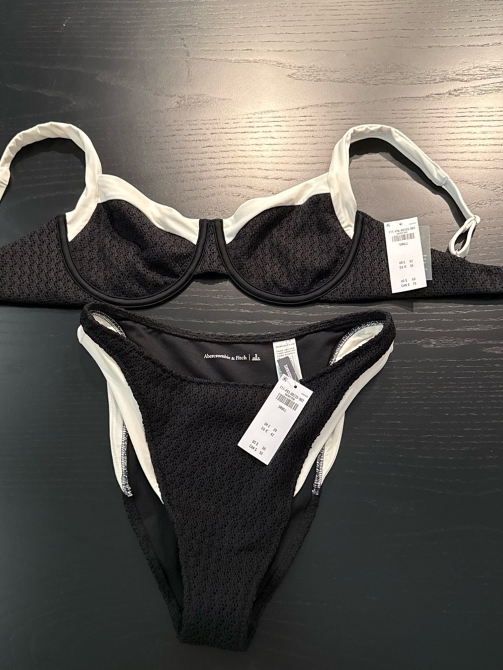 Abercrombie & Fitch Black and Cream Crochet-Style Bikini Set - Picture 3 of 8
